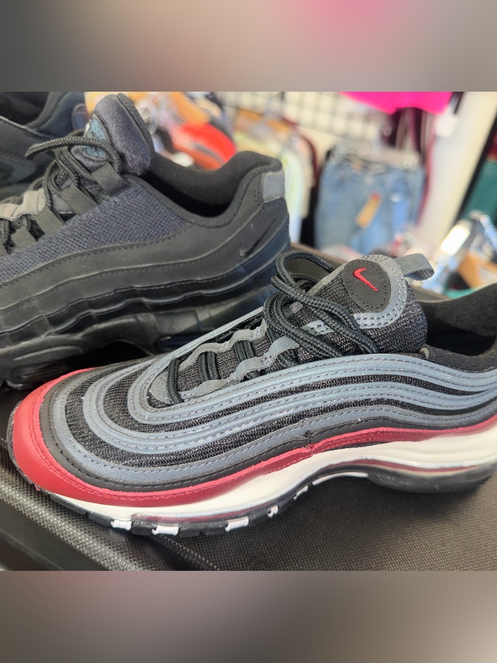 Nike Kids Black and Gray Sneakers with Red Accent